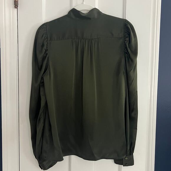 ♥️ FRAME Gillian Puff Sleeve Silk Shirt Surplus Green Long Sleeve Size M - Picture 6 of 14